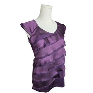 THE LIMITED Plum Ruffle-Layered V-Neck Top